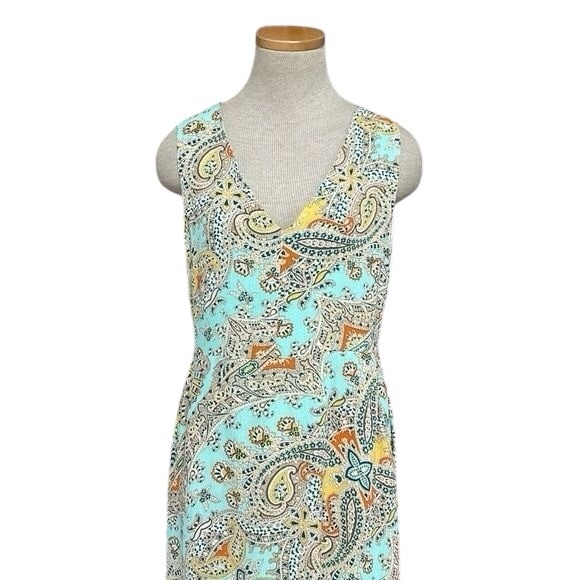 Nicole Miller Boho Dress Women's 4 Blue Floral Paisley Sleeveless Ruffle Pockets - Picture 5 of 10